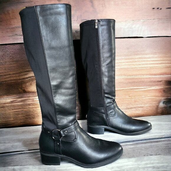 NWOT CORKY'S ( 9 )  Holler Boot in Black Faux Leather Zip Up Tall Riding Boots - Picture 1 of 7